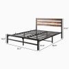 Queen Size Platform Bed Frame With Rustic Vintage Wood Headboard