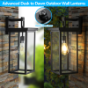 20H Set Of 2 Modern Outdoor Wall Lanterns With Black Metal Frame And Clear Glass, Ambient Light Sensors,Weatherproof Wall Sconces For Porch, Gara