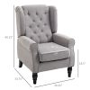 Gray Fabric Tufted Club Accent Chair With Removable Cushion, Wooden Legs