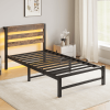 Twin Size Heavy Duty Platform Bed Frame With Headboard, USB Charging Station, LED Light