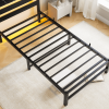 Twin Size Heavy Duty Platform Bed Frame With Headboard, USB Charging Station, LED Light