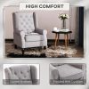 Gray Fabric Tufted Club Accent Chair With Removable Cushion, Wooden Legs