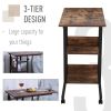 Mobile Nightstand Adjustable 3-Tier C-Shaped Side Table With Casters