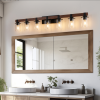 50 Rustic 7-Light Vanity Light, Industrial Bathroom Wall Sconce With Glass Shades And Wood Accent, Modern Farmhouse Lighting Fixture No Bulbs