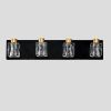 4-Light Matte Black Gold Bathroom Light Fixtures, Modern Vanity Lights With Crystal Glass Shade, Vintage Light Fixture Bathroom Over Mirror Wall
