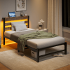 Twin Size Heavy Duty Platform Bed Frame With Headboard, USB Charging Station, LED Light