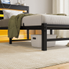 Twin Size Heavy Duty Platform Bed Frame With Headboard, USB Charging Station, LED Light