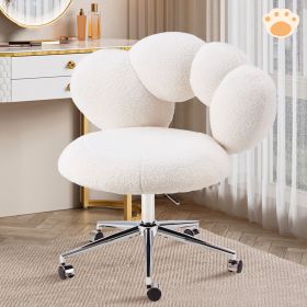 Teddy Fabric Vanity Chair With Wheel (Color: White)