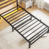 Twin Size Heavy Duty Platform Bed Frame With Headboard, USB Charging Station, LED Light