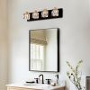 4-Light Matte Black Gold Bathroom Light Fixtures, Modern Vanity Lights With Crystal Glass Shade, Vintage Light Fixture Bathroom Over Mirror Wall
