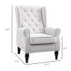 Cream White High Back Accent Chair With Wooden Legs