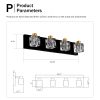4-Light Matte Black Gold Bathroom Light Fixtures, Modern Vanity Lights With Crystal Glass Shade, Vintage Light Fixture Bathroom Over Mirror Wall