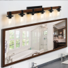 42 Rustic 6-Light Vanity Light, Industrial Bathroom Wall Sconce With Glass Shades And Wood Accent, Modern Farmhouse Lighting Fixture No Bulbs