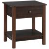 Dark Brown Nightstand With Drawer And Shelves