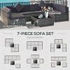 7 Piece Wicker Patio Sectional Sofa With Cushions & Tempered Glass Coffee Table