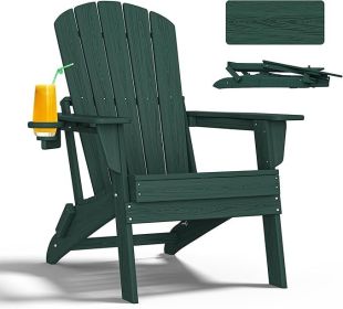 HDPE Folding Adirondack Chairs With Cup Holder (Option: Green-1pack)