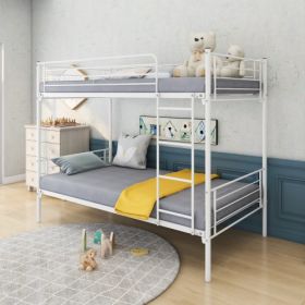 Twin-Over-Twin Bunk Bed With Metal Frame And Ladder (Color: White)