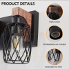 Industrial Vintage 7-Light Wall Sconce - Black Cage Wall Lighting Fixture With Wooden Accents For Bathroom, Hallway, Or Living Room Bulb Not Incl