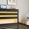 Twin Size Heavy Duty Platform Bed Frame With Headboard, USB Charging Station, LED Light