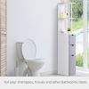 55" Freestanding Linen Tower With 2 Tier Shelf And Drawers