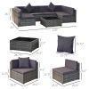 7 Piece Wicker Patio Sectional Sofa With Cushions & Tempered Glass Coffee Table