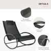 Outdoor Chaise Rocking Lounger With Headrest Pillow