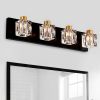 4-Light Matte Black Gold Bathroom Light Fixtures, Modern Vanity Lights With Crystal Glass Shade, Vintage Light Fixture Bathroom Over Mirror Wall