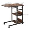 Mobile Nightstand Adjustable 3-Tier C-Shaped Side Table With Casters