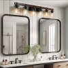 42 Rustic 6-Light Vanity Light, Industrial Bathroom Wall Sconce With Glass Shades And Wood Accent, Modern Farmhouse Lighting Fixture No Bulbs