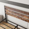 Queen Size Platform Bed Frame With Rustic Vintage Wood Headboard