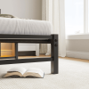 Twin Size Heavy Duty Platform Bed Frame With Headboard, USB Charging Station, LED Light