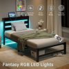 Twin Size Heavy Duty Platform Bed Frame With Headboard, USB Charging Station, LED Light