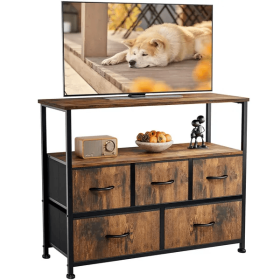 Closet Fabric Dresser With Metal Frame Tv Stand (Color: Brown)