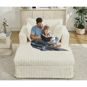 [NEW ARRIVED] 47.7'' Oversized Corduroy Chaise Longue with Ottoman, Deep Seat Reclining Chair Sofa, Comfy Thicked Upholstered Pad Chair (Color: as Pic)