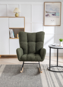 Soft Teddy Velvet Fabric Rocking Chair for Nursery (Color: Dark green)